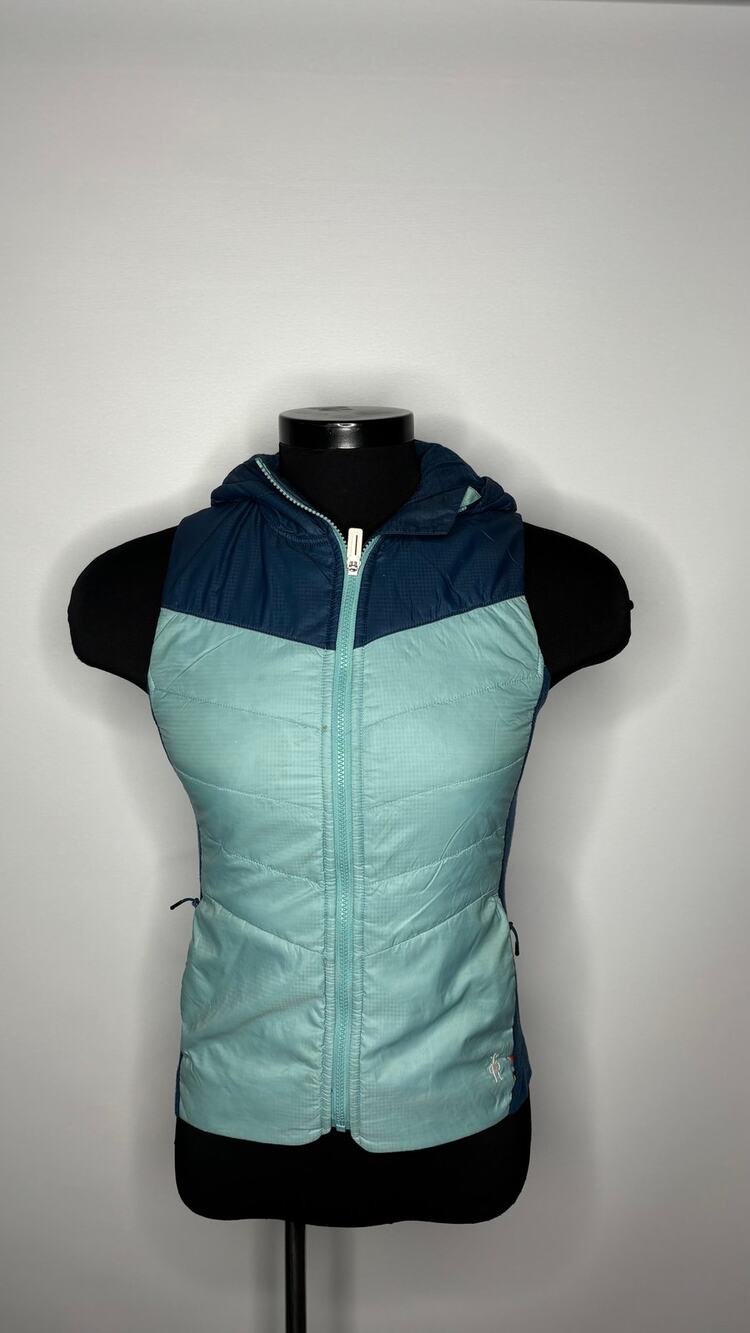 Smartwool Vest Blue Hooded Quilted Wool Lined Zip Pockets Warm Womens Small S